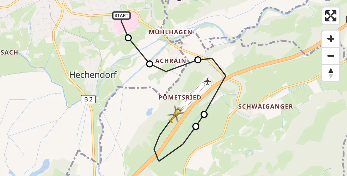 Flugroute Rettungshubschrauber Murnau Accident Hospital - Ohlstadt, 21 September 2026, 18:38