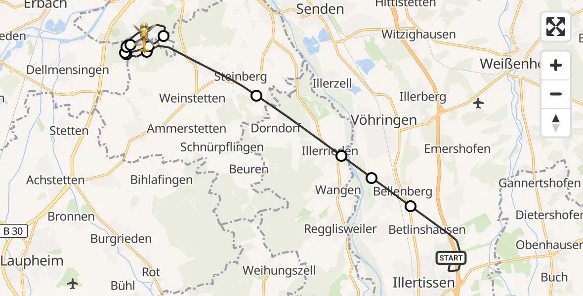 Flugroute Rettungshubschrauber Illertissen - Ulm, 21 September 2026, 19:17