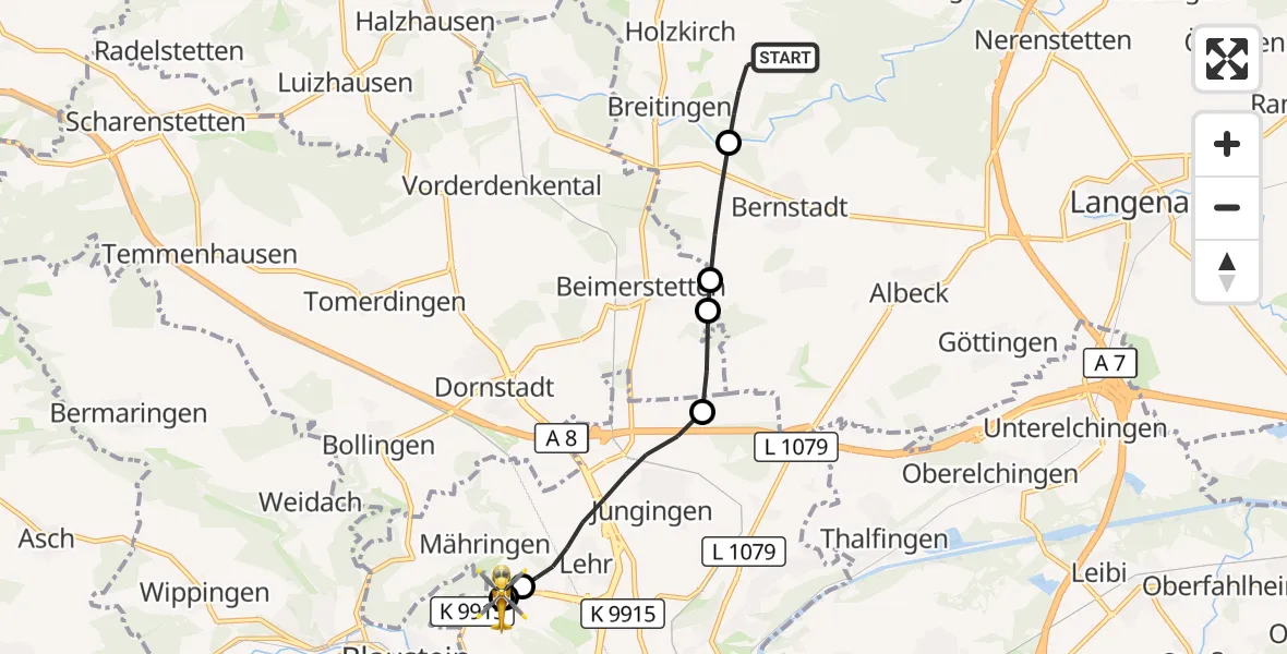 Flugroute Rettungshubschrauber Holzkirch - ADAC Air Rescue Station Ulm (Christoph 22), 21 September 2026, 19:54
