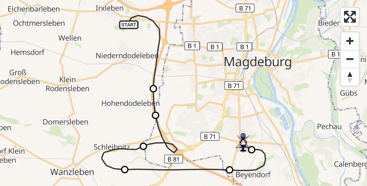 Flugroute Polizeihubschrauber Hohe Börde - Magdeburg, 21 September 2026, 20:18