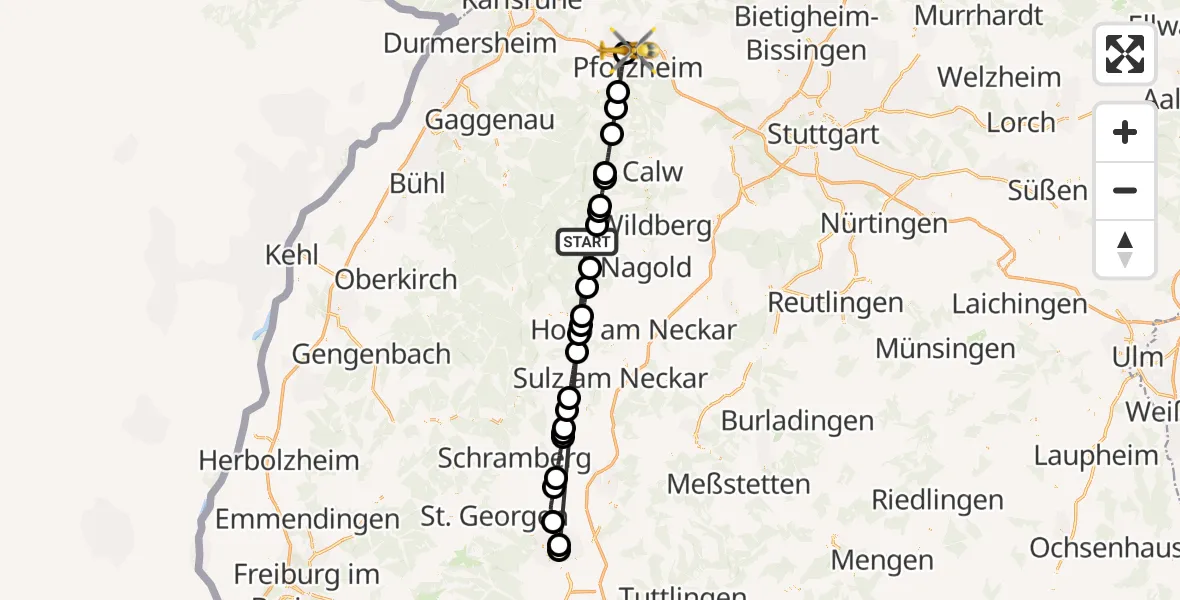 Flugroute Ambulanzhubschrauber Altensteig - Ispringen, 21 September 2026, 22:14