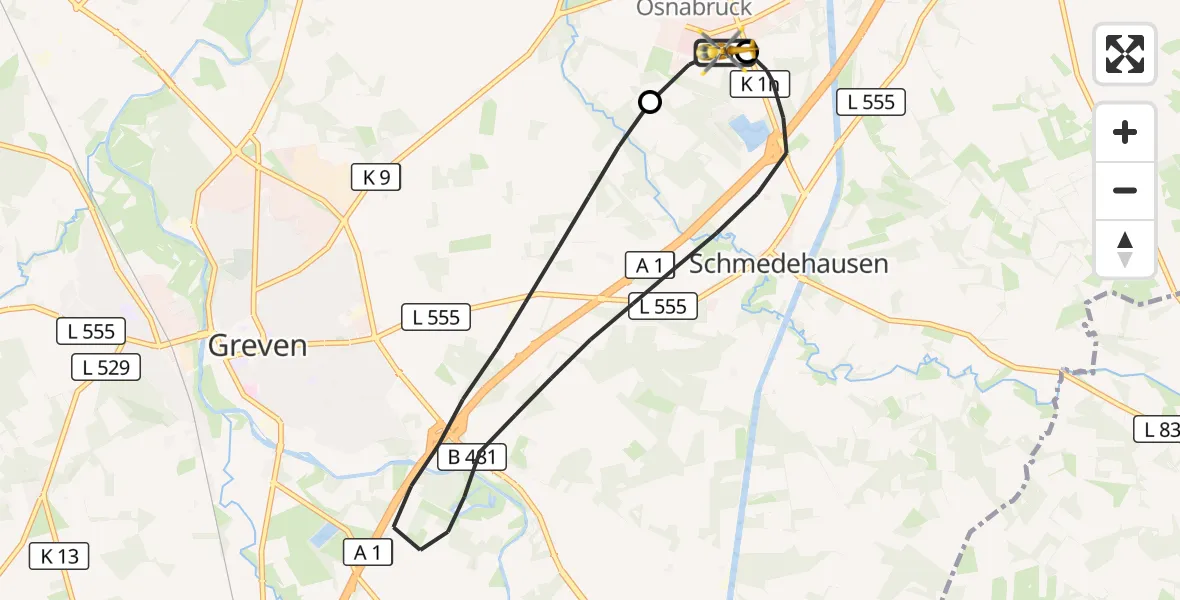 Flugroute Ambulanzhubschrauber Christoph  Westfalen-ADAC - Christoph  Westfalen-ADAC, 21 September 2026, 22:17