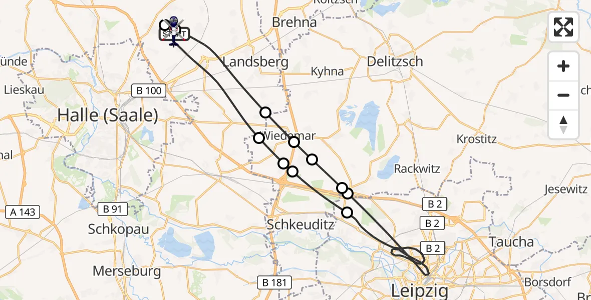 Flugroute Polizeihubschrauber Halle-Oppin Flugplatz - Halle-Oppin Flugplatz, 21 September 2026, 23:24
