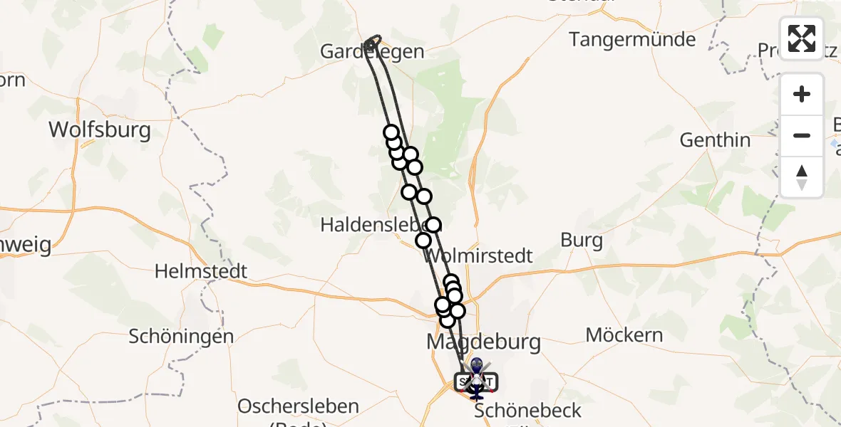 Flugroute Polizeihubschrauber Magdeburg City Flugplatz - Magdeburg, 21 September 2026, 23:57