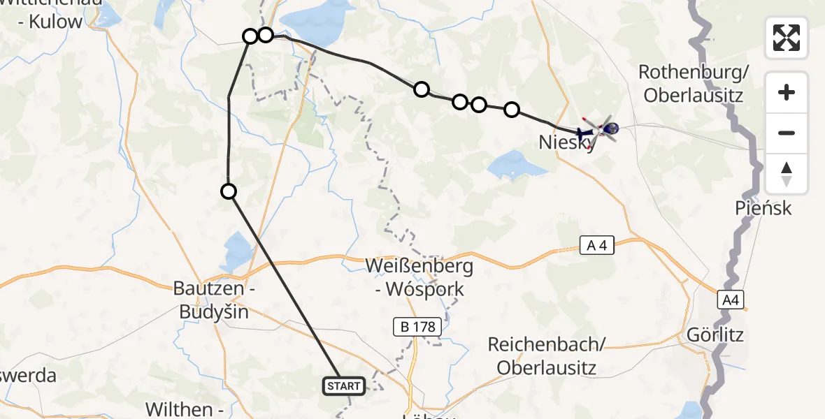 Flugroute Polizeihubschrauber Hochkirch - Niesky, 22 September 2026, 01:10