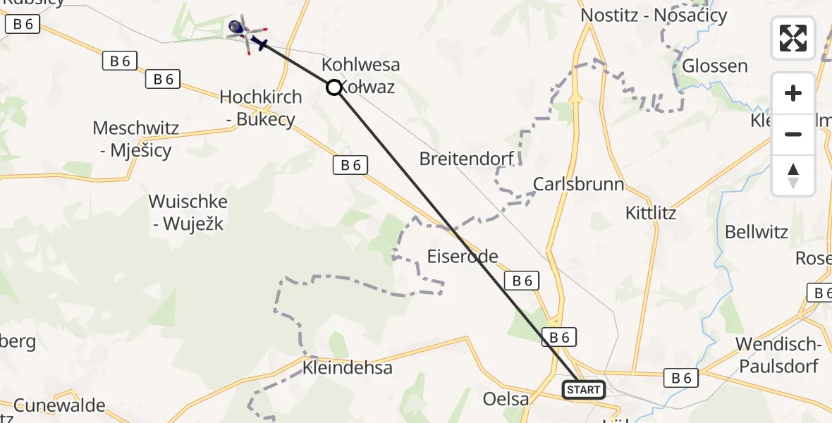 Flugroute Polizeihubschrauber Löbau - Hochkirch, 22 September 2026, 01:40