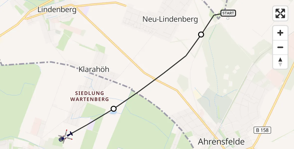Flugroute Polizeihubschrauber Ahrensfelde Hubschrauberlandeplatz - Berlin, 22 September 2026, 02:45