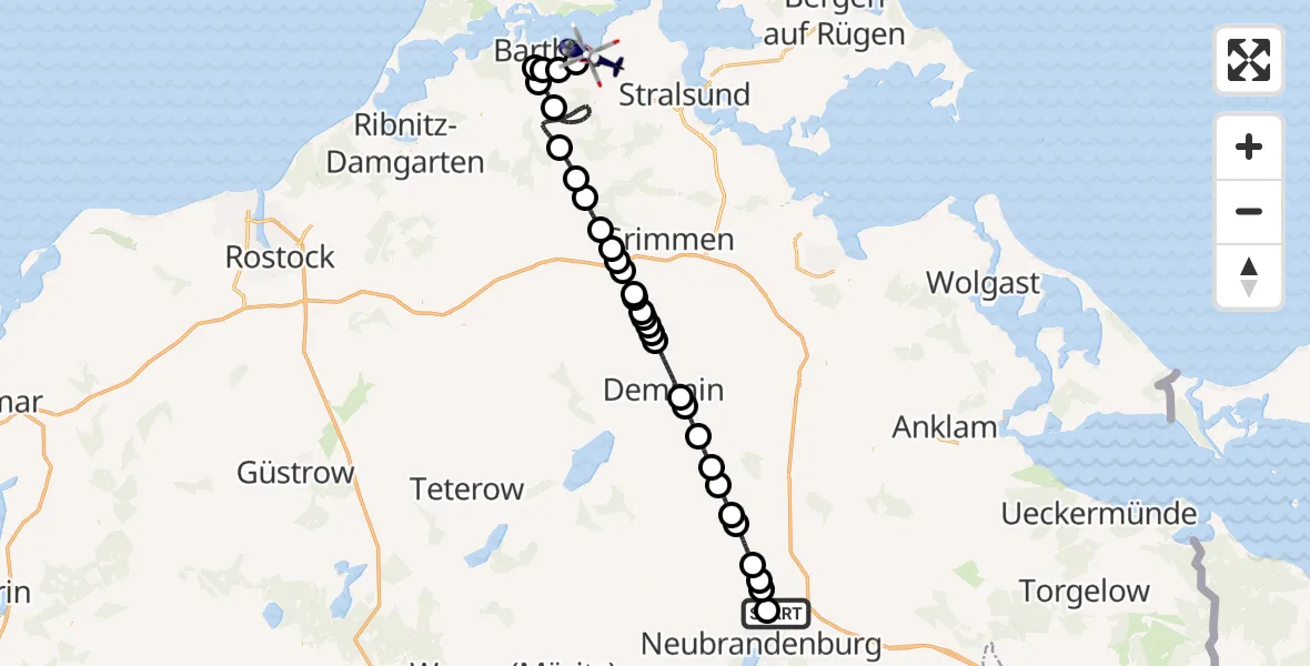 Flugroute Polizeihubschrauber Neubrandenburg Trollenhagen Flughafen - Niepars, 22 September 2026, 03:08