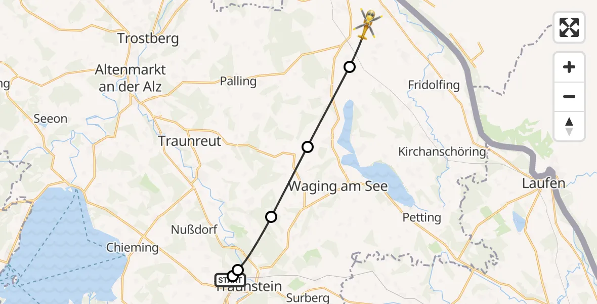 Flugroute Rettungshubschrauber Traunstein Hospital - Tittmoning, 22 September 2026, 05:21