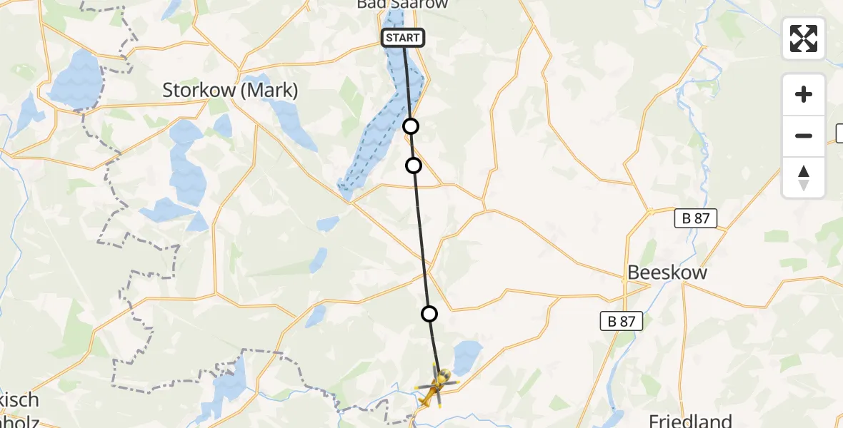 Flugroute Rettungshubschrauber Bad Saarow - Tauche, 22 September 2026, 05:23