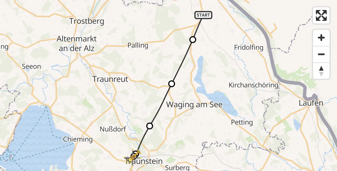 Flugroute Rettungshubschrauber Tittmoning - Traunstein Hospital, 22 September 2026, 05:57