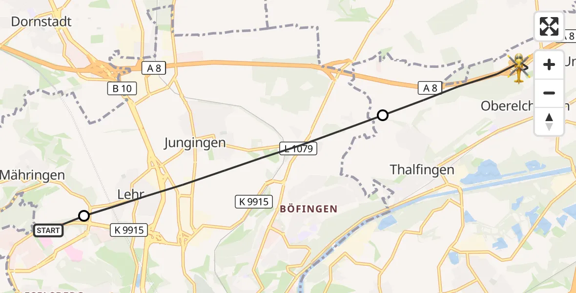 Flugroute Rettungshubschrauber Ulm Military Hospital Emergency - Elchingen, 22 September 2026, 06:00