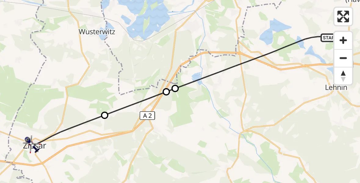 Flugroute Polizeihubschrauber Kloster Lehnin - Ziesar, 22 September 2026, 06:19