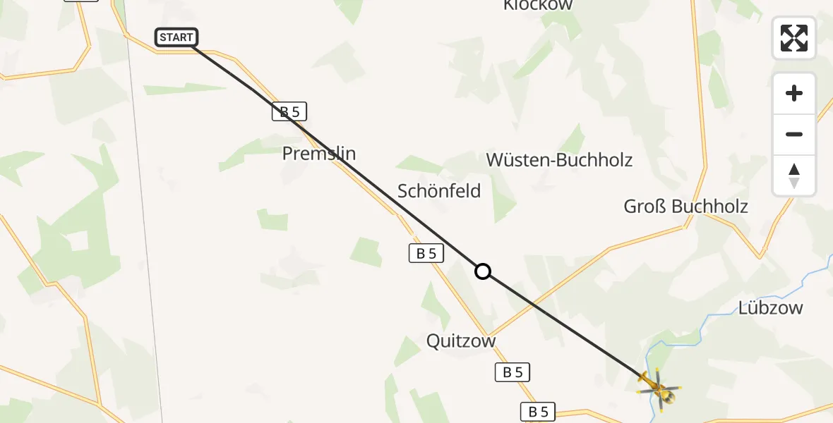 Flugroute Rettungshubschrauber Karstädt - Perleberg, 22 September 2026, 06:21