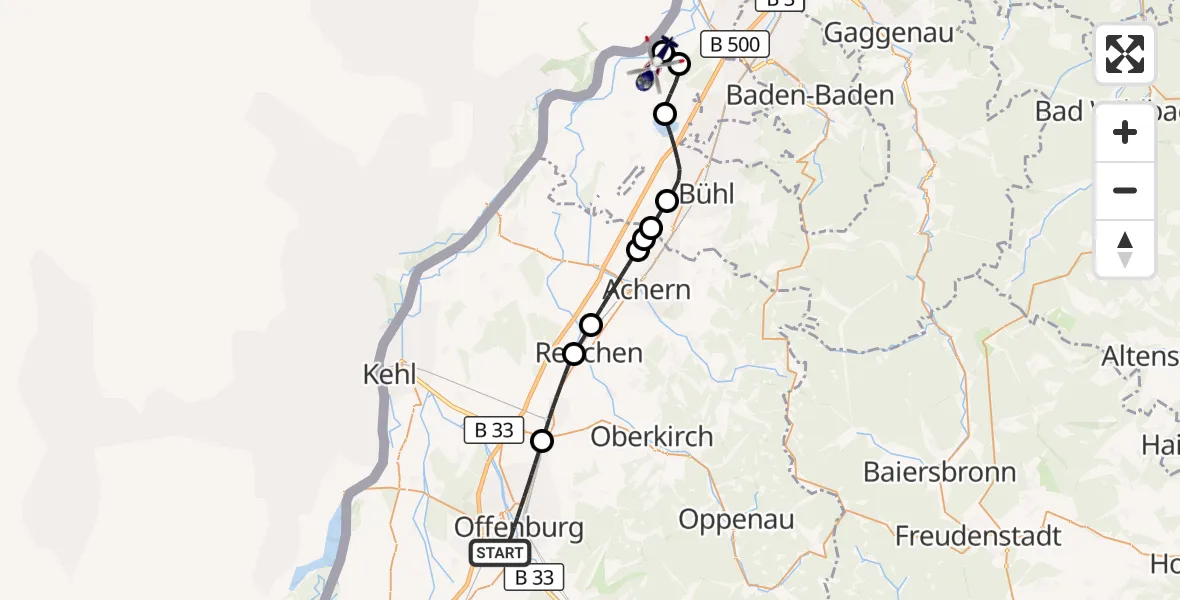 Flugroute Polizeihubschrauber Offenburg - Karlsruhe Baden-Baden Flughafen, 22 September 2026, 06:26