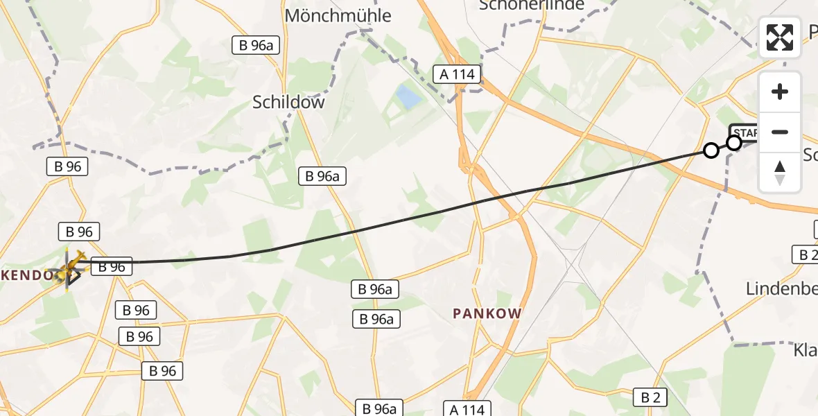 Flugroute Rettungshubschrauber Helios Clinic Berlin-Buch - Berlin, 22 September 2026, 06:30