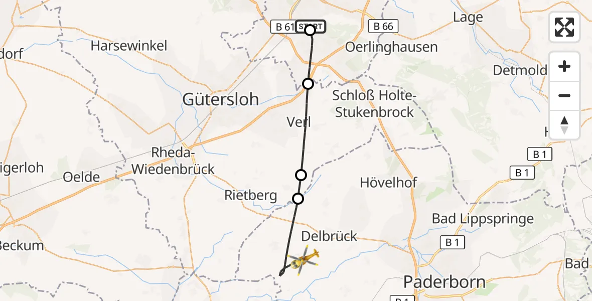 Flugroute Rettungshubschrauber Luftrettungszentrum Bielefeld - Delbrück, 22 September 2026, 06:38