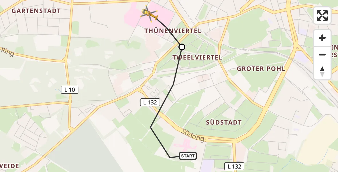 Flugroute Rettungshubschrauber Rostock - Rostock University Hubschrauberlandeplatz, 22 September 2026, 06:59