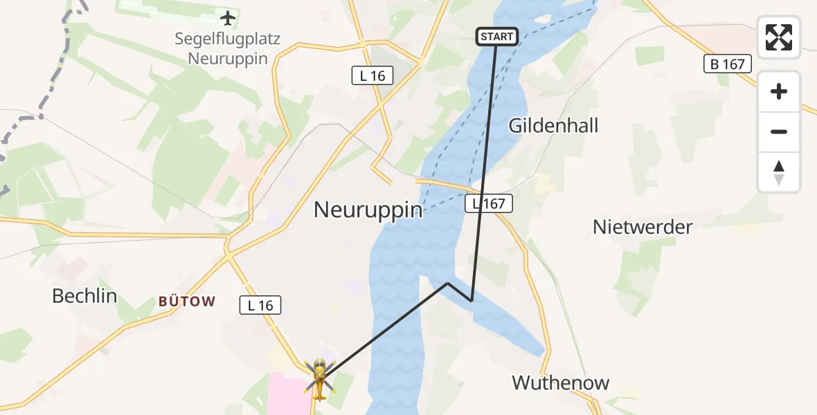 Flugroute Rettungshubschrauber Neuruppin - Neuruppin, 22 September 2026, 07:08