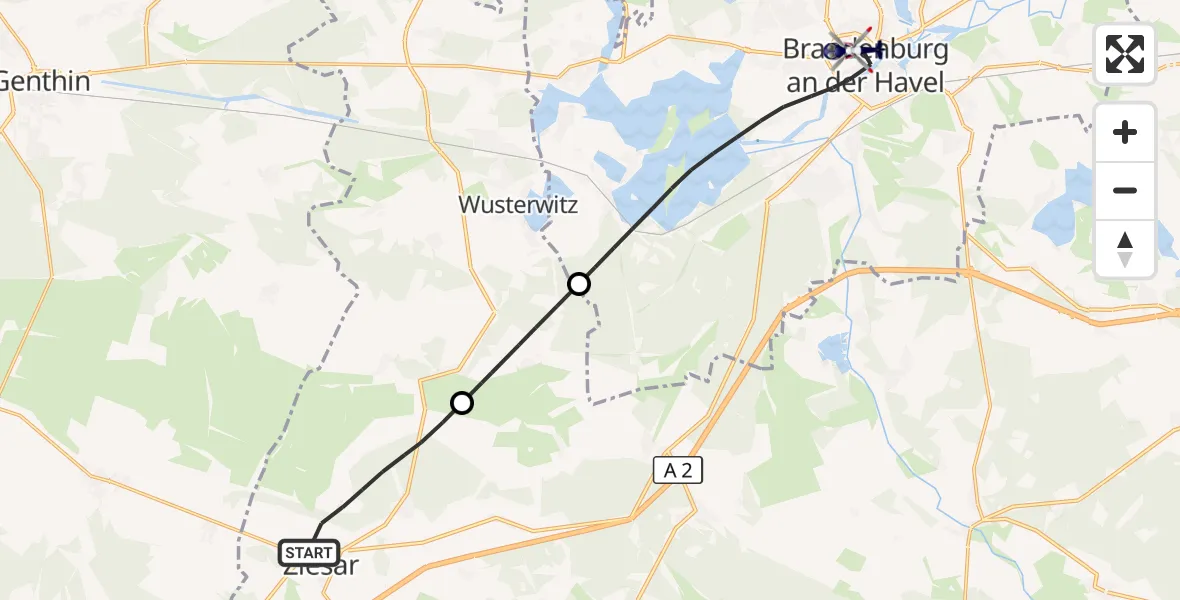 Flugroute Polizeihubschrauber Ziesar - Brandenburg an der Havel, 22 September 2026, 07:14