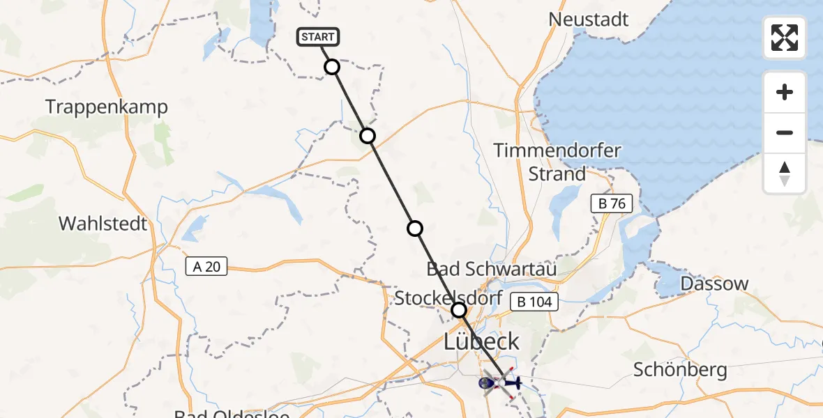 Flugroute Polizeihubschrauber Bosau - Lübeck, 22 September 2026, 07:15
