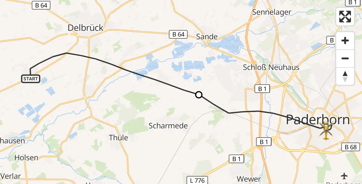Flugroute Rettungshubschrauber Delbrück - Paderborn, 22 September 2026, 07:21