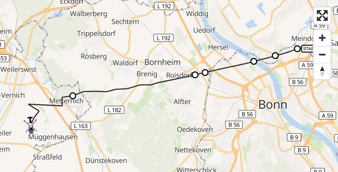 Flugroute Polizeihubschrauber Sankt Augustin - Weilerswist UL, 22 September 2026, 07:28