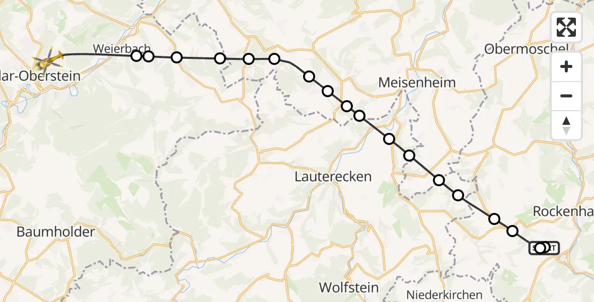 Flugroute Rettungshubschrauber Rockenhausen - Idar-Oberstein, 22 September 2026, 07:34