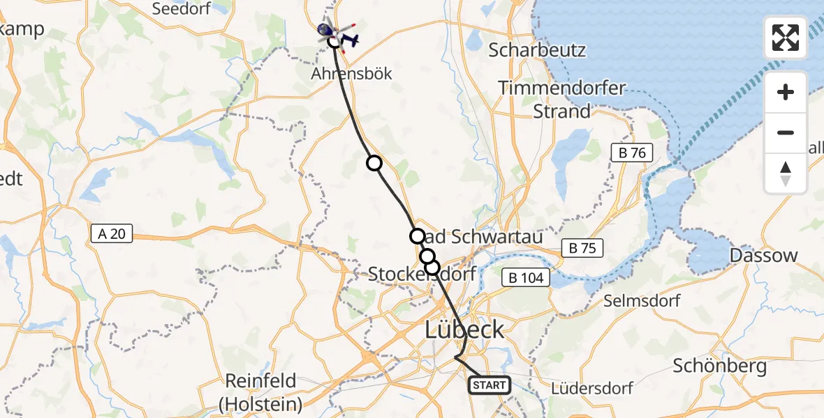 Flugroute Polizeihubschrauber Lübeck - Christoph 12 Luftrettungszentrum, 22 September 2026, 07:42