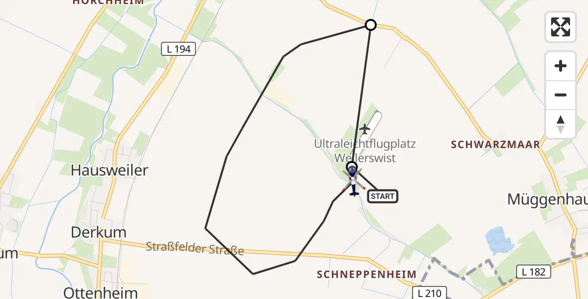 Flugroute Polizeihubschrauber Weilerswist - Weilerswist UL, 22 September 2026, 07:42