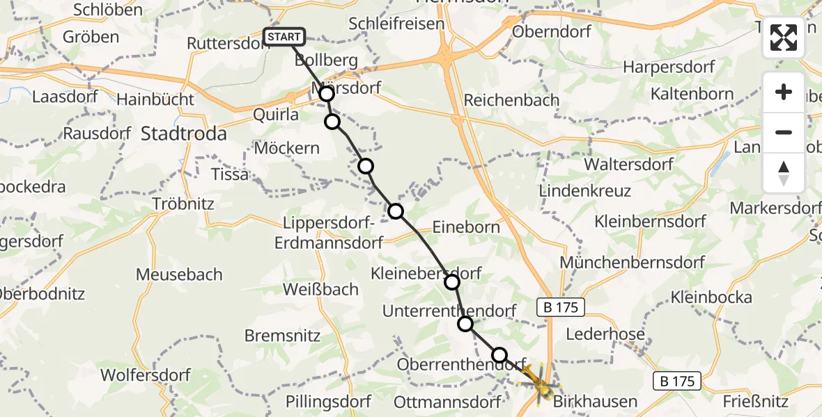Flugroute Rettungshubschrauber Bobeck - Schwarzbach, 22 September 2026, 07:48