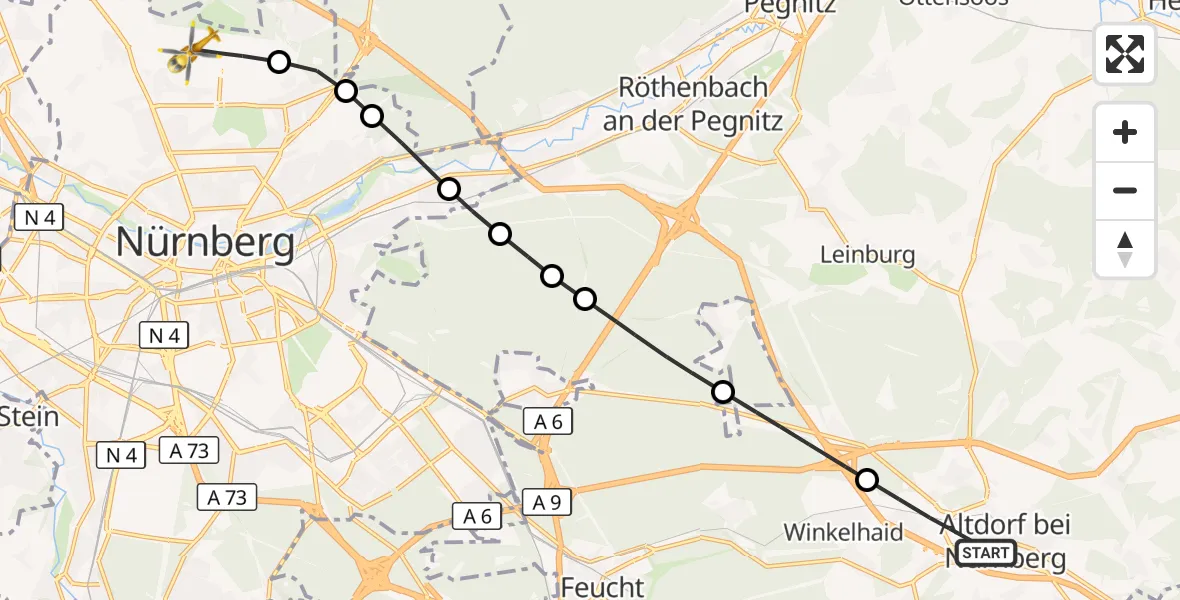 Flugroute Ambulanzhubschrauber Altdorf b.Nürnberg - Flughafen Nuremberg, 22 September 2026, 07:52
