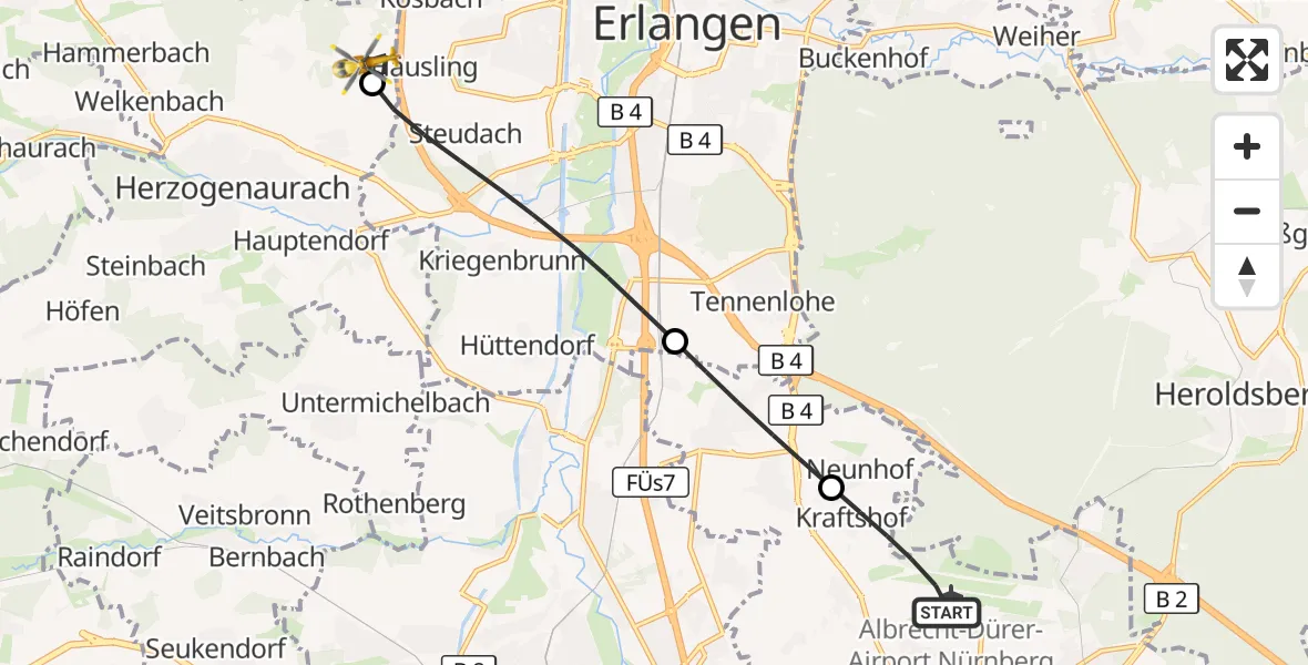 Flugroute Rettungshubschrauber Flughafen Nuremberg - Herzogenaurach, 22 September 2026, 07:52