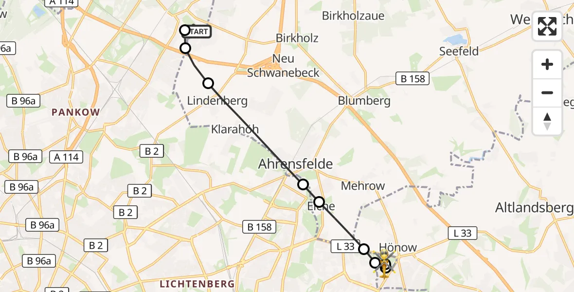 Flugroute Rettungshubschrauber Helios Clinic Berlin-Buch - Berlin, 22 September 2026, 07:56