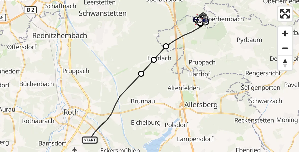 Flugroute Polizeihubschrauber Roth - Wendelstein, 22 September 2026, 07:59