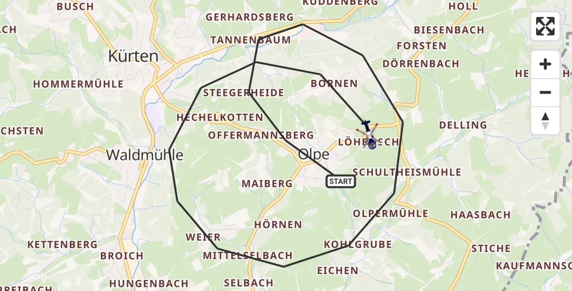 Flugroute Polizeihubschrauber Kürten - Kürten, 22 September 2026, 07:59