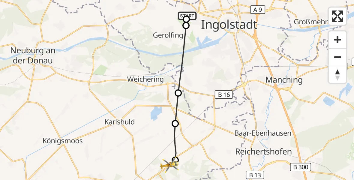 Flugroute Rettungshubschrauber Ingolstadt Hospital - Brunnen, 22 September 2026, 08:02