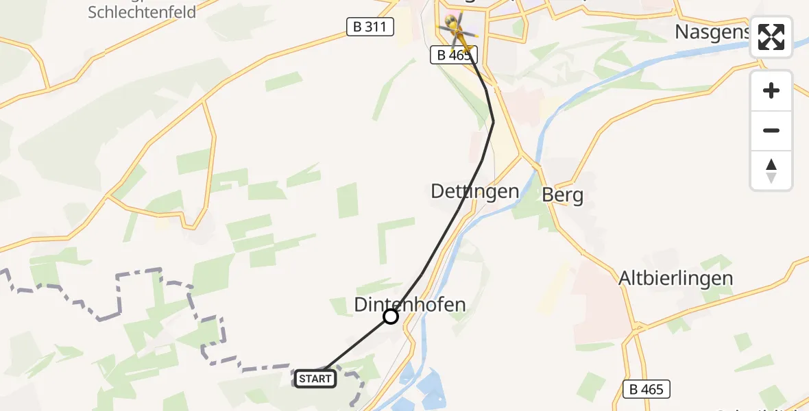 Flugroute Rettungshubschrauber Rottenacker - Ehingen (Donau), 22 September 2026, 08:23