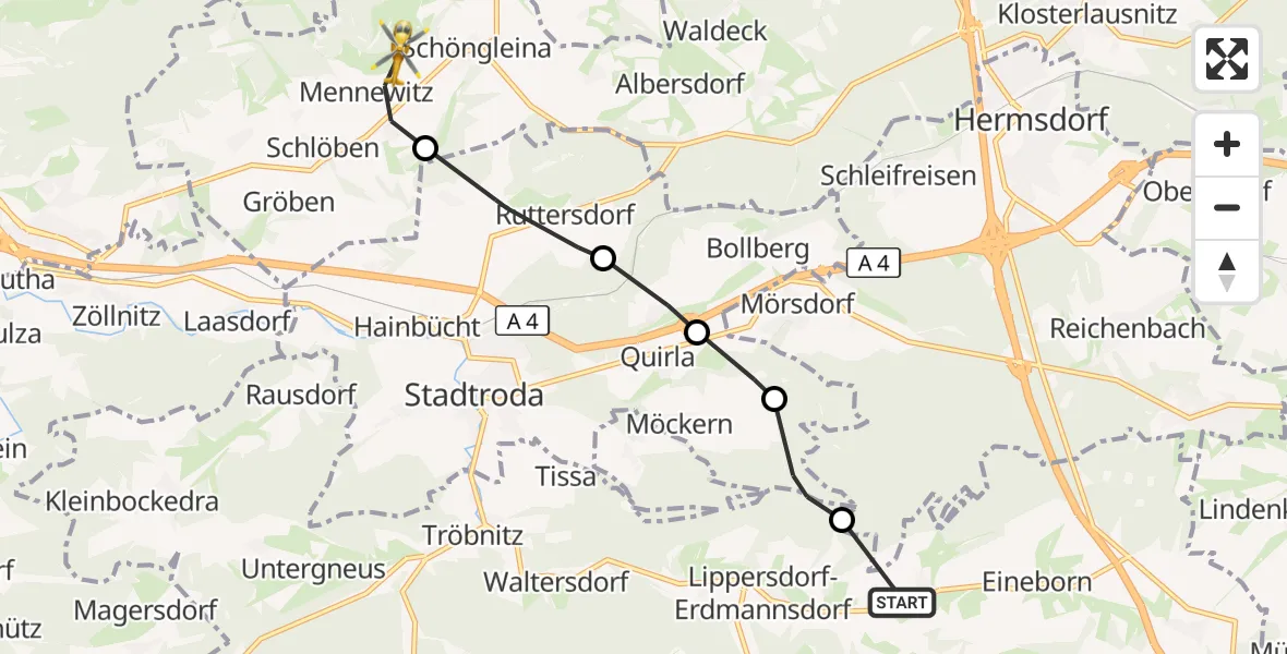 Flugroute Rettungshubschrauber Ottendorf - Schlöben, 22 September 2026, 08:27