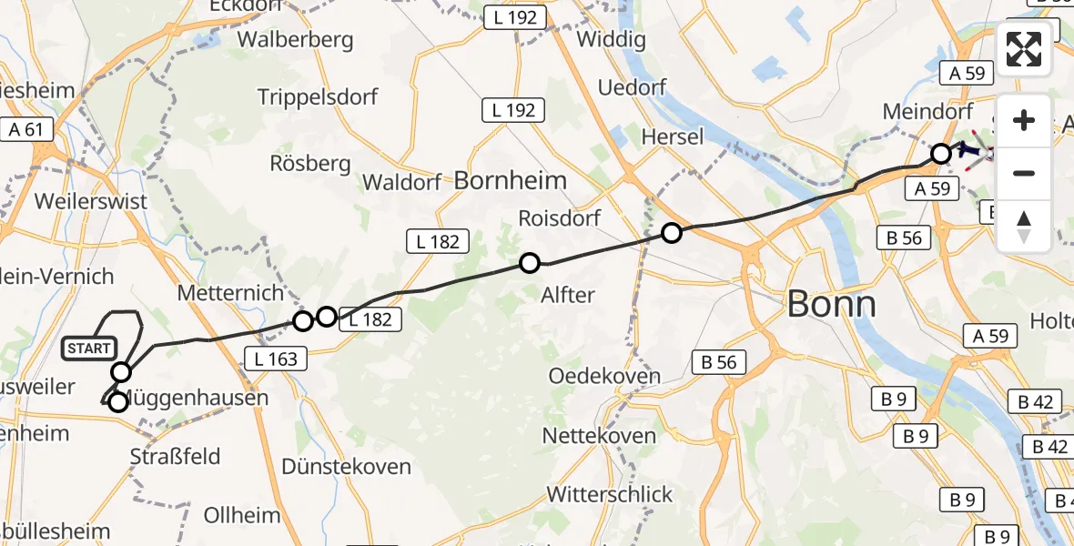 Flugroute Polizeihubschrauber Weilerswist - Bonn-Hangelar Flugplatz, 22 September 2026, 08:29