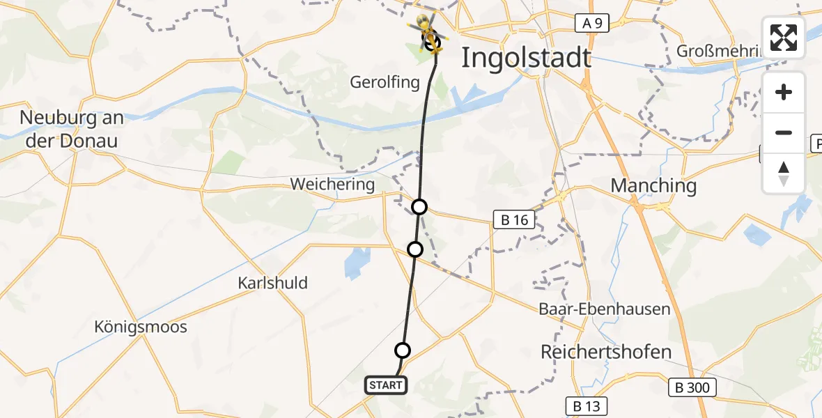Flugroute Rettungshubschrauber Brunnen - Ingolstadt Hospital, 22 September 2026, 08:32