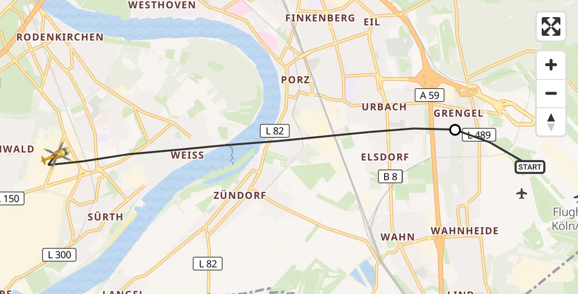 Flugroute Rettungshubschrauber Köln Bonn Flughafen - Köln, 22 September 2026, 08:32