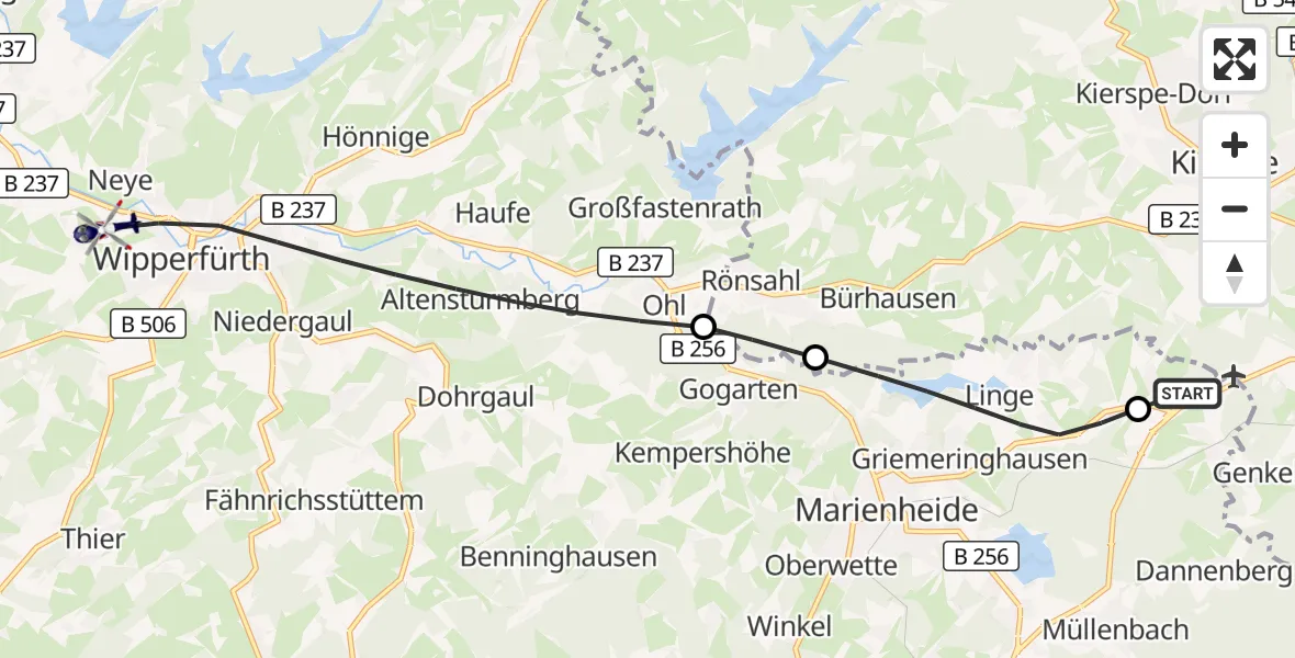 Flugroute Polizeihubschrauber Meinerzhagen Flugplatz - Wipperfürth, 22 September 2026, 08:33