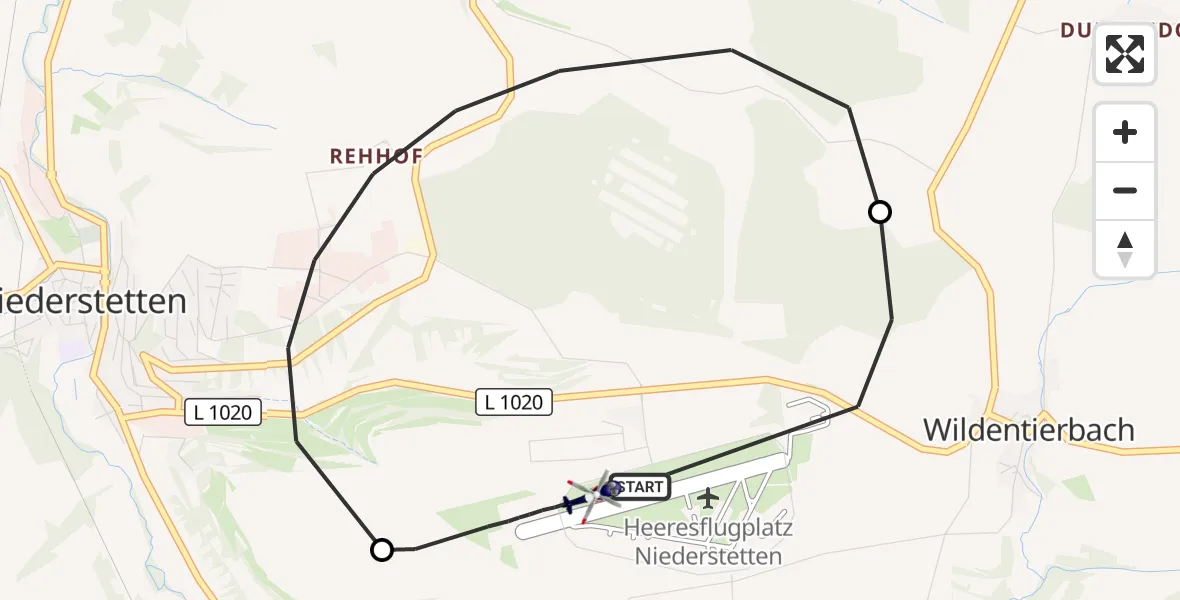 Flugroute Polizeihubschrauber Militärflugplatz Niederstetten - Militärflugplatz Niederstetten, 22 September 2026, 08:38