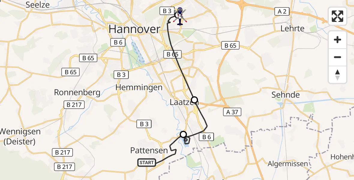 Flugroute Polizeihubschrauber Pattensen - Hannover Luftrettung Hubschrauberlandeplatz (Christoph 4), 22 September 2026, 08:41