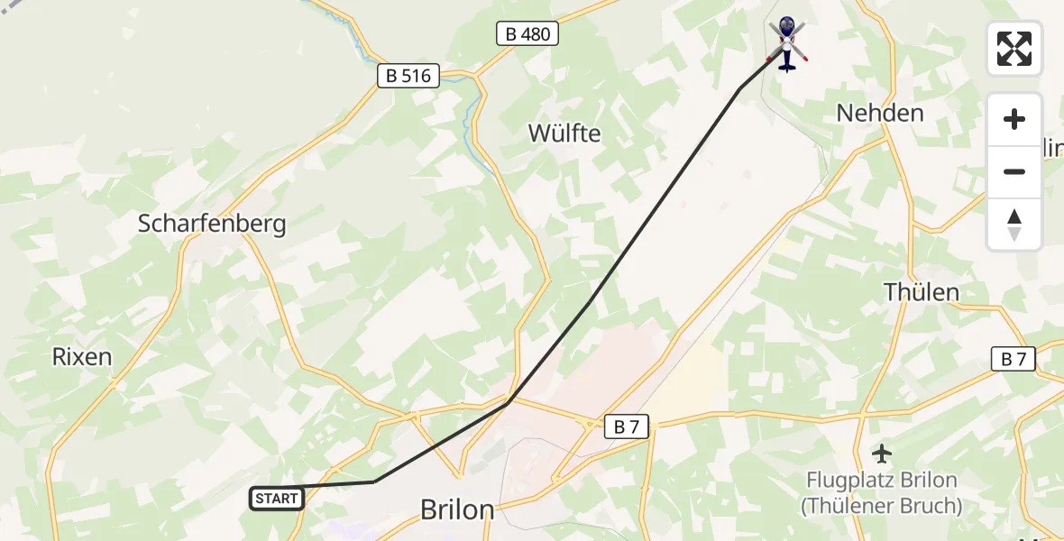Flugroute Polizeihubschrauber Brilon - Brilon, 22 September 2026, 08:46