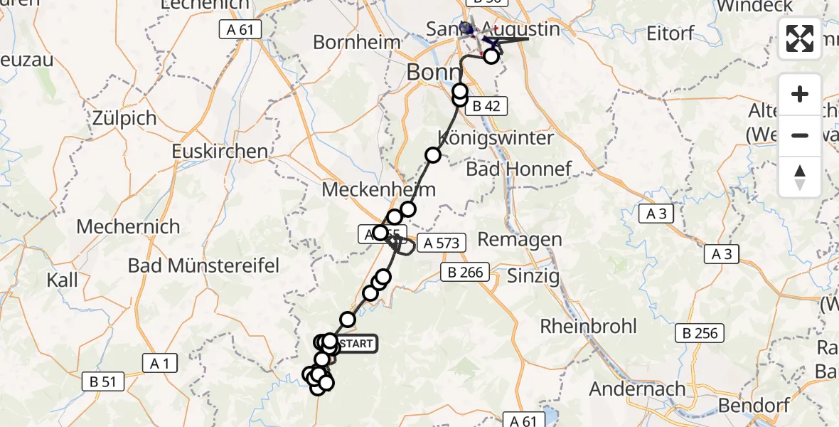 Flugroute Polizeihubschrauber Ahrbrück - Bonn-Hangelar Flugplatz, 22 September 2026, 08:52