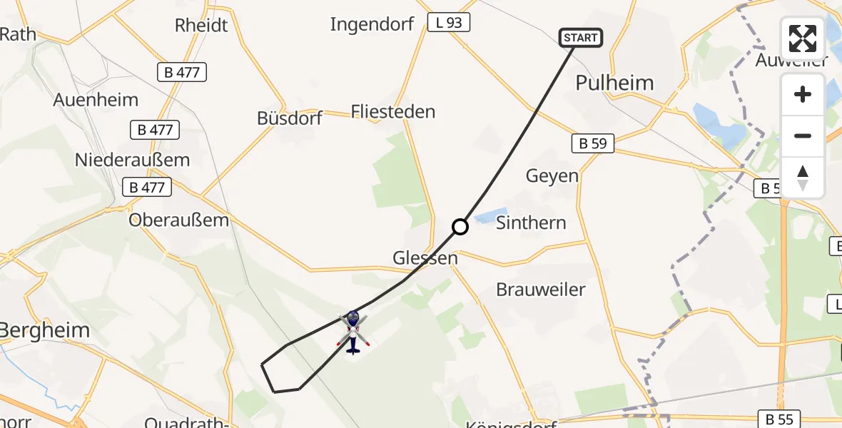 Flugroute Polizeihubschrauber Pulheim - Bergheim, 22 September 2026, 08:54