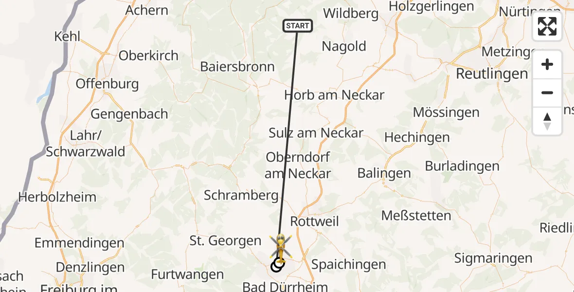 Flugroute Ambulanzhubschrauber Altensteig - Niedereschach, 22 September 2026, 09:06