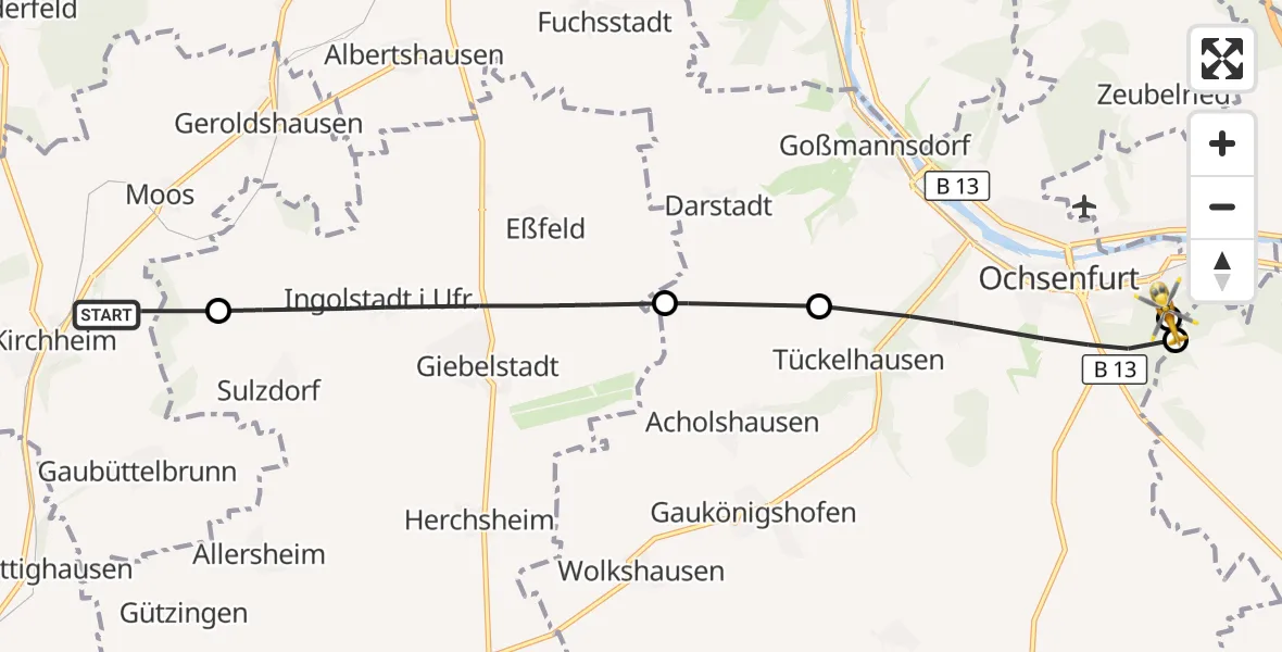 Flugroute Rettungshubschrauber Kirchheim - Ochsenfurt Hospital, 22 September 2026, 09:06